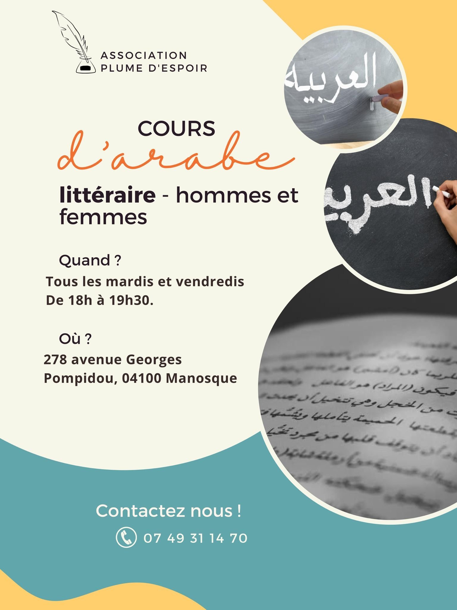 Affiche cours d'arabe adultes